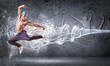 young man dancing hip hop with color lines