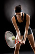 Black tennis woman hit ball with racket