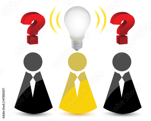 Illustration: question marks and a light bulb idea question marks and a light bulb idea