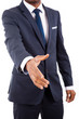 African American business man with an open hand ready to seal a