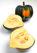 Acorn squash isolated whole and halves