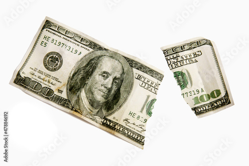 Photo: A Torn One Hundred Dollar Bill Isolated XXXL A Torn One Hundred Dollar Bill Isolated XXXL