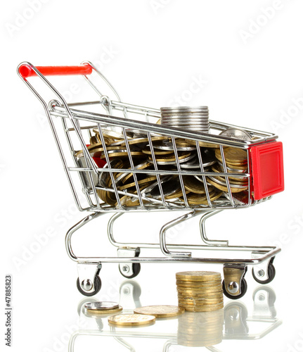 Photo: Money in cart isolated on white Money in cart isolated on white