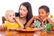 Family eating pizza