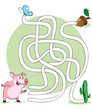 Vector illustration, maze, help the pig reach her nuts, card con