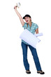 Woman with rolls of wallpaper