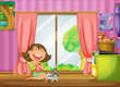 Vector: A girl and her cat A girl and her cat