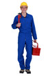 Plumber holding wrench and tool box
