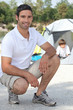 Father and son camping