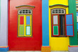 Colorful wall of a colonial house in Little India, Singapore
