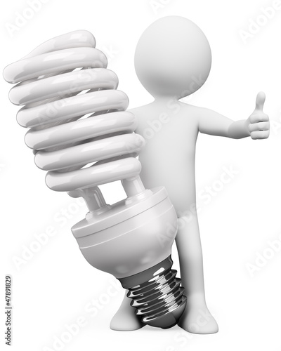 Illustration: 3D white people. Energy saver bulb 3D white people. Energy saver bulb