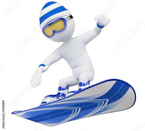 Illustration: 3D white people. Snowboard 3D white people. Snowboard