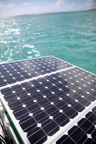 Photo: Closeup of solar panels set in a sailboat Closeup of solar panels set in a sailboat