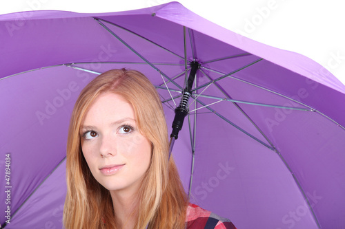Photo: Girl with a purple umbrella Girl with a purple umbrella