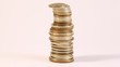 Soviet coins gather in columns and disappear on white background