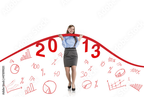 Photo: Woman with statistics curve Woman with statistics curve