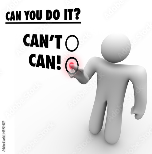 Illustration: Can Vs Cant Person Choosing Positive Answer Touch Screen Can Vs Cant Person Choosing Positive Answer Touch Screen