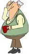 Puzzled old man with a coffee cup