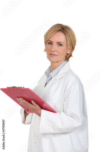 Photo: Female doctor with red briefcase Female doctor with red briefcase