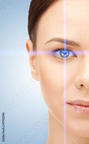 Photo: beautiful woman pointing to eye beautiful woman pointing to eye