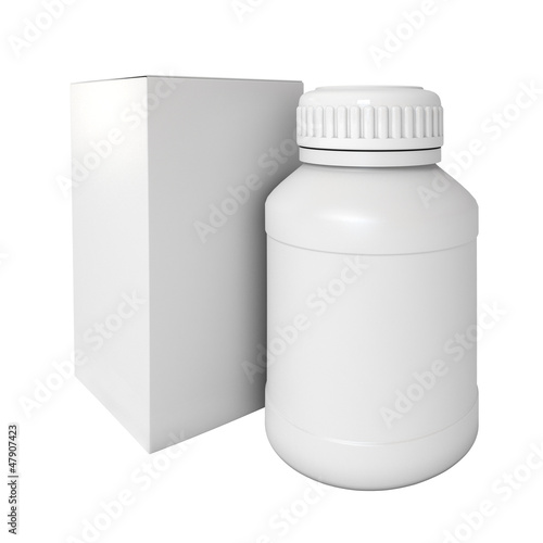 Illustration: Blank medicine bottle. Package of drugs with. 3d render Blank medicine bottle. Package of drugs with. 3d render