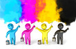 People paint the walls in colorful colors. CMYK concept