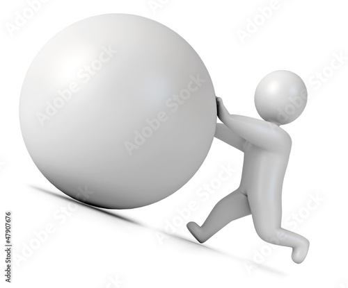 Illustration: Man pushing a boulder as Sisyphus. Isolated. 3d render Man pushing a boulder as Sisyphus. Isolated. 3d render