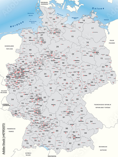 Vector: Umgebungskarte von Deutschland mit Postleitzahlen Umgebungskarte von Deutschland mit Postleitzahlen