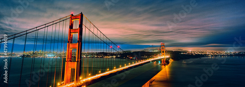 Photo: panoramic view of Golden Gate Bridge by night panoramic view of Golden Gate Bridge by night