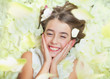 Cheerful girl in petal's bath