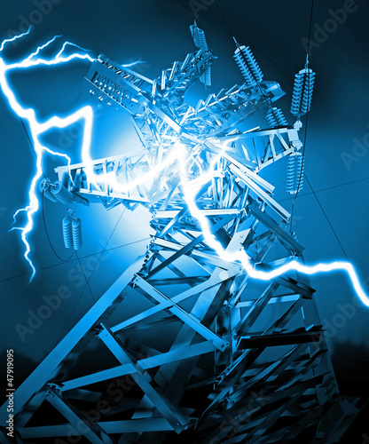 Illustration: Power Transmission Line. Lightning strike. 3d render Power Transmission Line. Lightning strike. 3d render