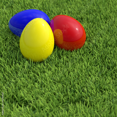 Illustration: Drei Ostereier zu Ostern auf Wiese Drei Ostereier zu Ostern auf Wiese