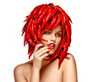 Autumn Styled Woman with Hot Red Chili Pepper as Headdress. Arts
