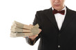 Man is offering money for payment or bribe