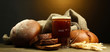tankard of kvass and rye breads with ears,