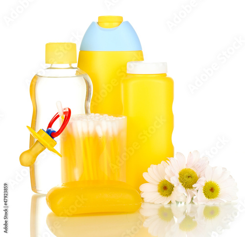 Photo: Baby cosmetics isolated on white Baby cosmetics isolated on white