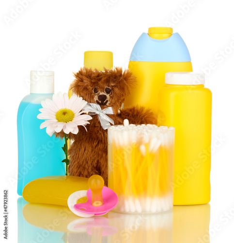 Photo: Baby cosmetics isolated on white Baby cosmetics isolated on white