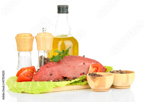 Photo: Raw beef meat marinated with herbs, spices and cooking oil Raw beef meat marinated with herbs, spices and cooking oil