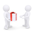 White man gives a gift