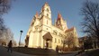 Franz von Assizi Church in Vienna stands against background of