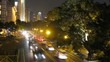 Cars quickly go on embankment in light of lanterns
