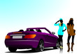 cabriolet and two girls. Vector illustration