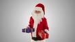 Santa Claus weighting presents, against white