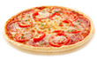 Salami pizza with tomatoes and red pepper