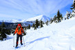 Winter hiking in snowshoes.