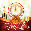 Christmas card, gifts with champagne glasses and bottle