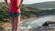 Video: Woman on hike looking at beautiful landscape, crane shot Woman on hike looking at beautiful landscape, crane shot