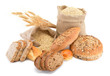 Photo: Assortment of baked bread over sack of wheat Assortment of baked bread over sack of wheat