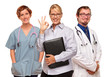 Photo: Businesswoman Making Okay Hand Sign with Doctors or Nurses Businesswoman Making Okay Hand Sign with Doctors or Nurses