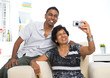 indian family lifestyle photo , son and mother taking self photo